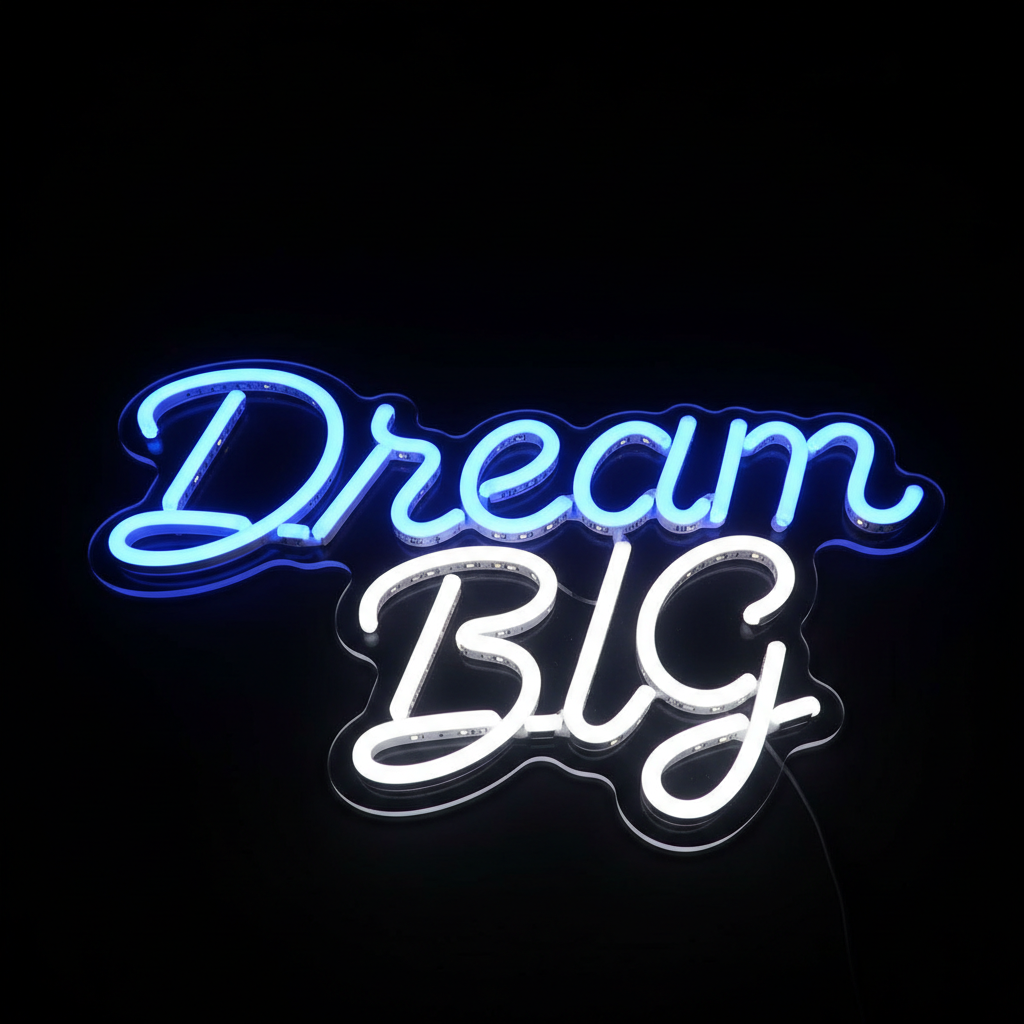 Custom Neon Sign - Blue White Close-up